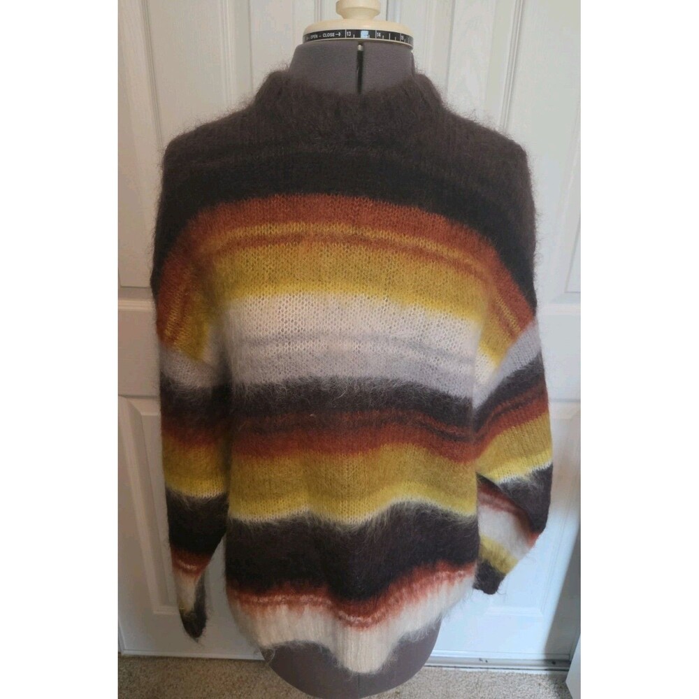 COS Striped Mohair Crewneck Jumper XS Baggy Fuzzy Earth Tone 70s Retro Knit Wear